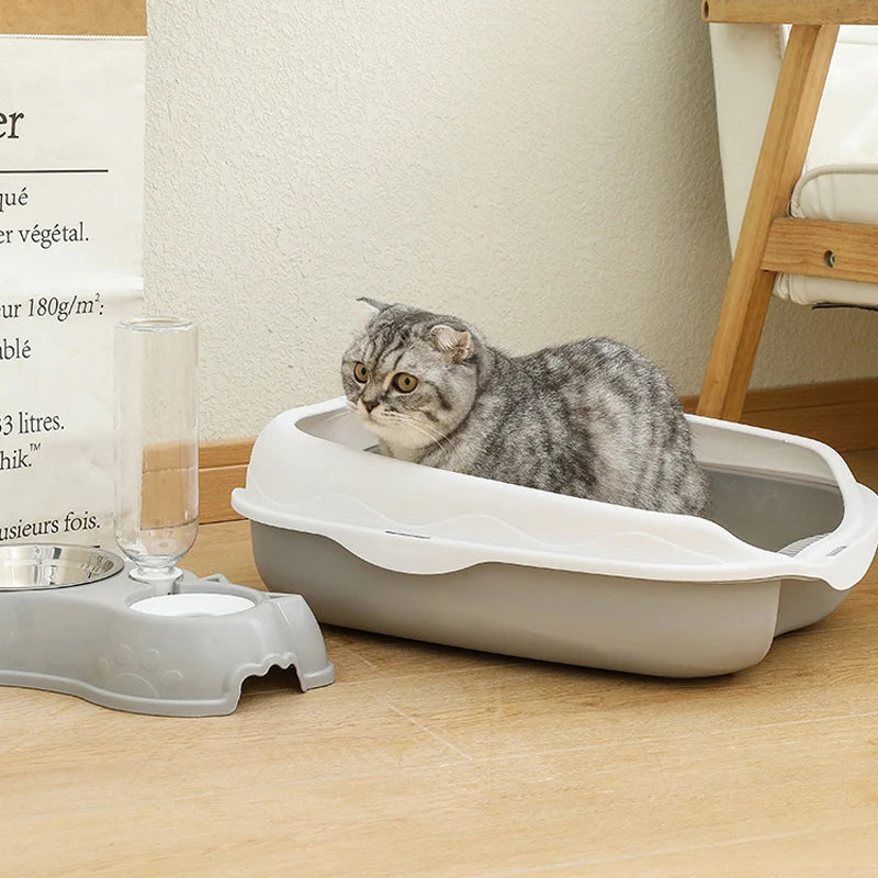 Semi-Enclosed Cat Litter Box – Large Spatter-Proof Cat Toilet with Anti-Tracking Pedal and Open Ventilation Design