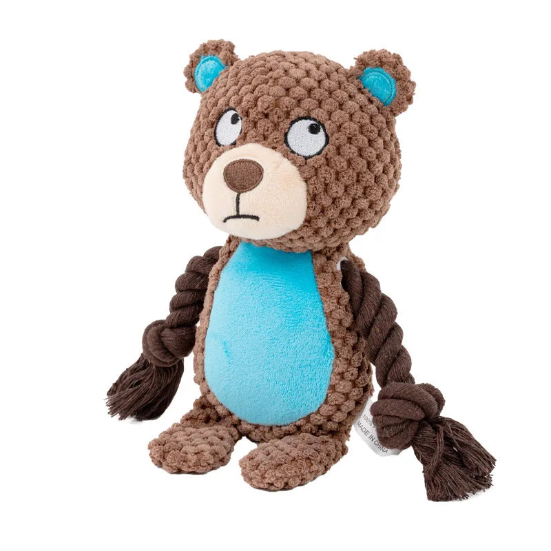 Cute Animal Rope Dog Toy – Plush Squeaky Knot Chew Toy for Puppies and Dogs (Rabbit Monkey Cartoon)