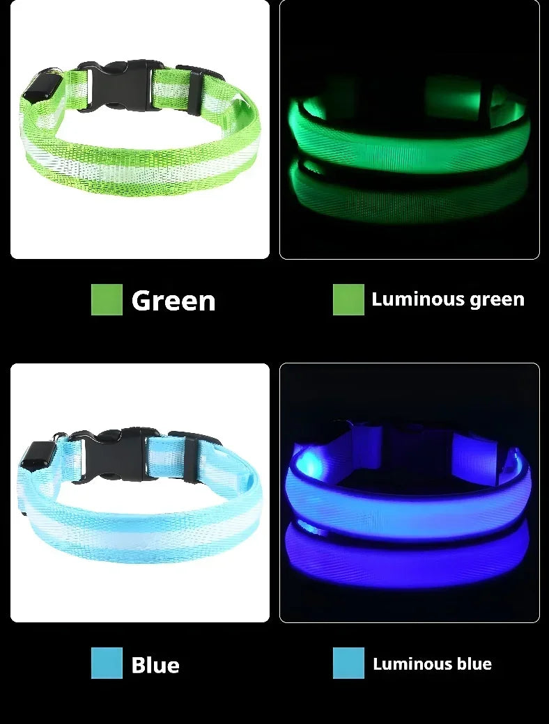 LED Nylon Dog Collar – Flashing Glow in the Dark Night Safety Collar for Dogs