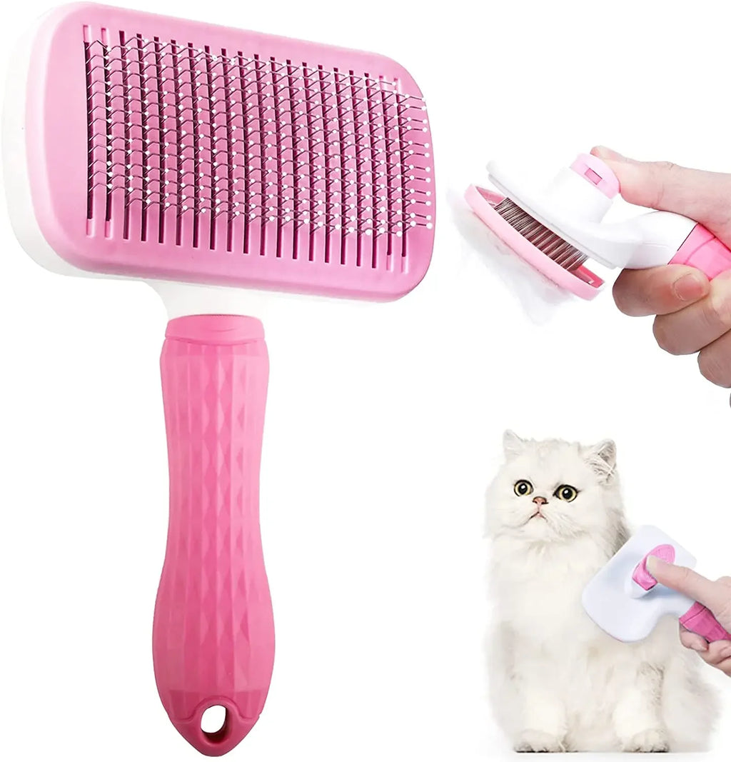 Dog & Cat Grooming Brush – Stainless Steel Pet Hair Remover & Deshedding Comb