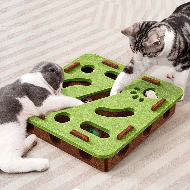 Interactive Cat Puzzle Toy – Felt Tunnel Maze Box with Bell Ball for Indoor Play