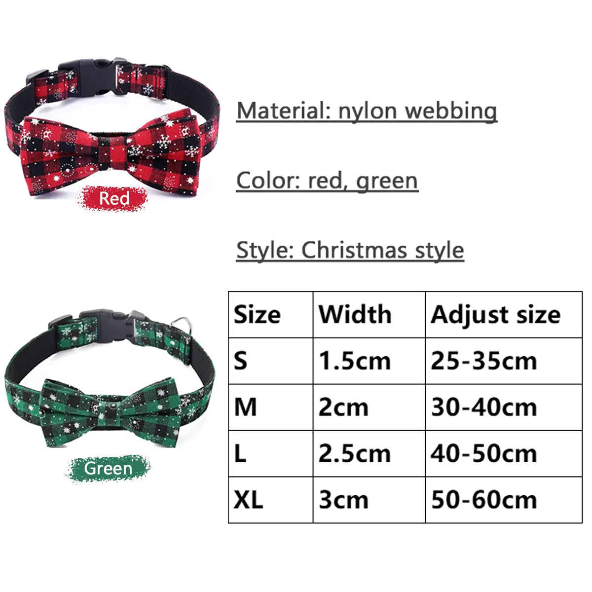 Christmas Plaid Dog Collar with Bow Tie and Snowflake Design | Adjustable Holiday Pet Collar for Small Large Dogs and Cats