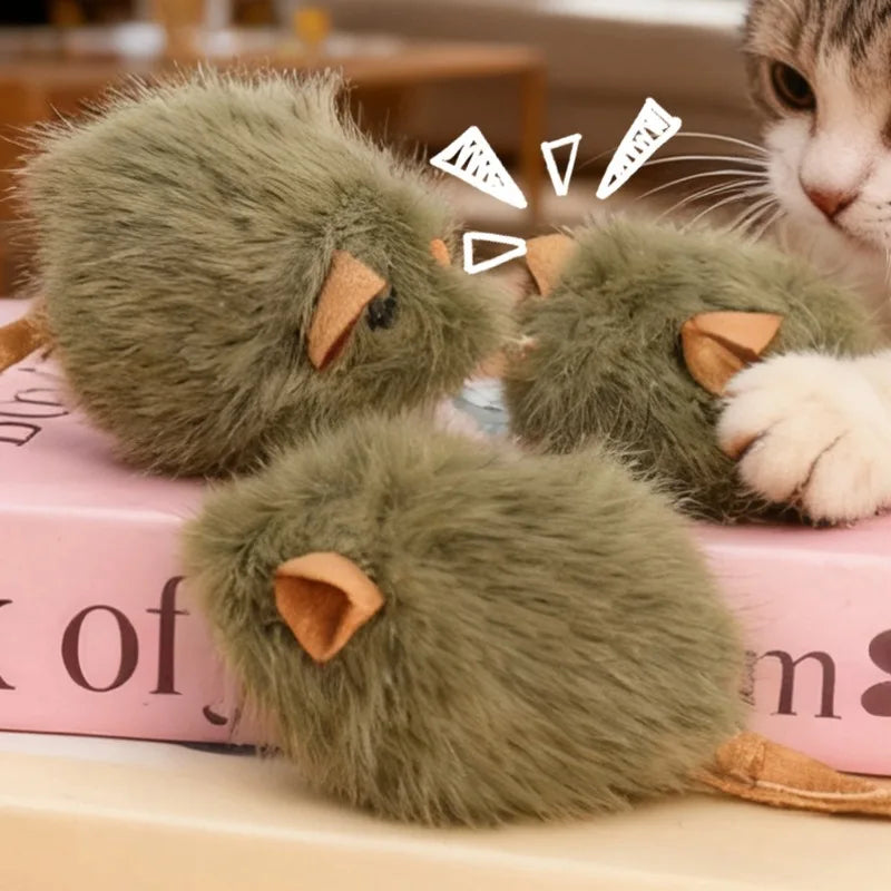 Interactive Mouse Plush Cat Toy – Squeaky Bite-Resistant Kitten Chew Toy