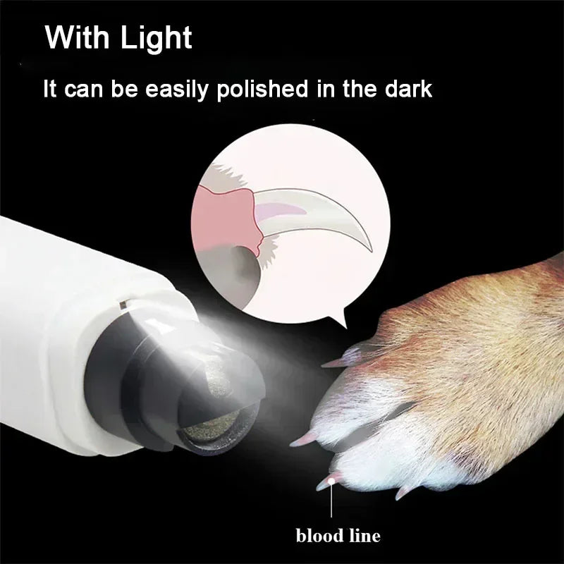 Electric Dog Nail Grinder – USB Rechargeable Pet Nail Clippers with LED Light, Quiet Pet Grooming Tool for Dogs & Cats