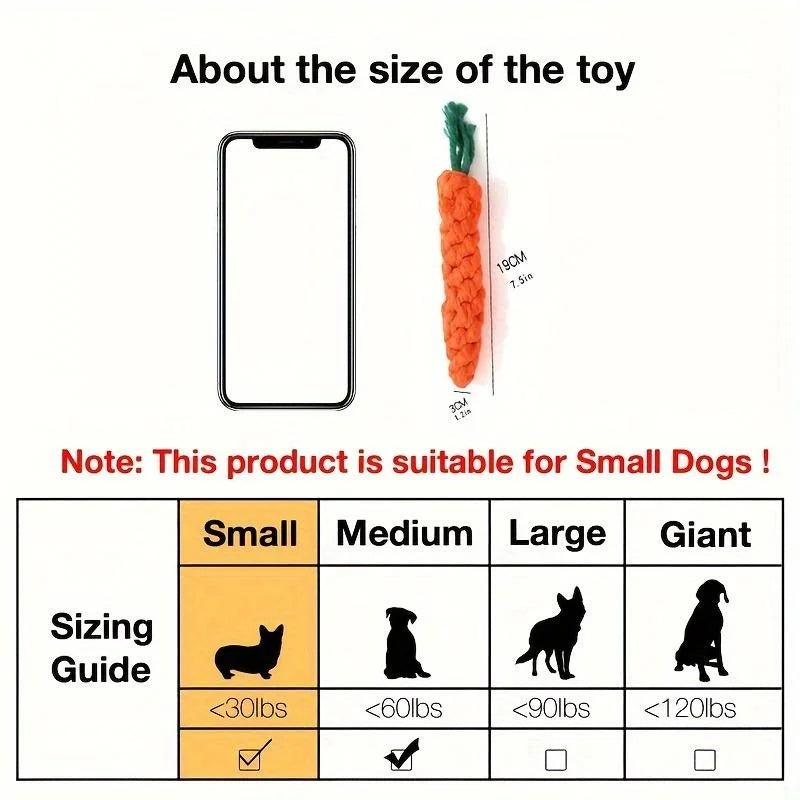 Carrot Shape Cotton Rope Dog Chew Toy for Small Medium Dogs and Cats – Bite Resistant Pet Knot Toy