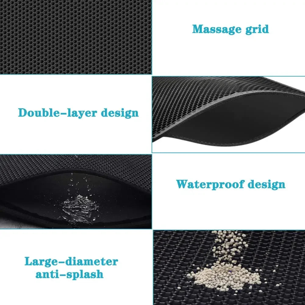 Non-Slip Waterproof Double Layer Cat Litter Mat – Washable Pet Litter Catcher Pad for Clean Home