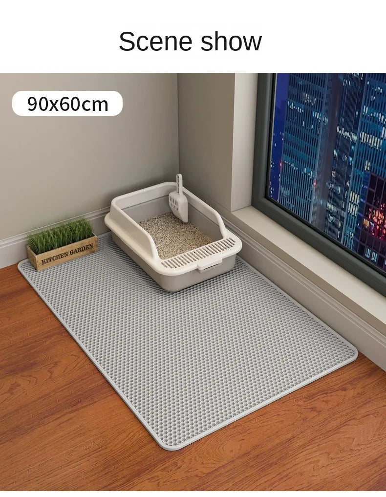 Waterproof Double Layer Cat Litter Mat – Honeycomb EVA Litter Trapping Mat, Non-Slip Washable Pet Toilet Floor Protector