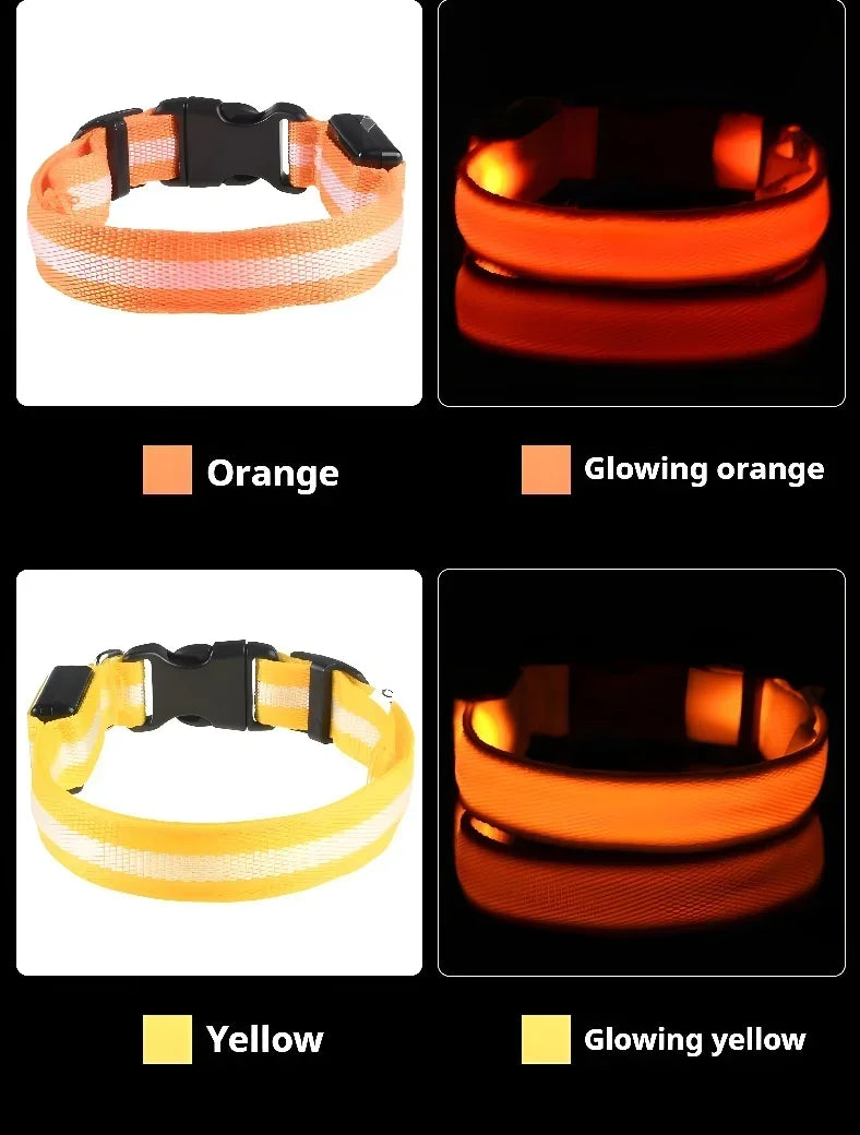 LED Nylon Dog Collar – Flashing Glow in the Dark Night Safety Collar for Dogs