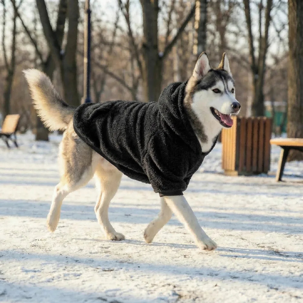 Winter Pet Dog Clothes Fleece Warm Hoodie For Medium Large Dogs Soft Dog Plush Outdoor Coat Labrador Golden Retriever Clothing