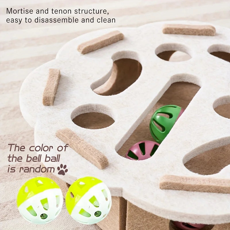 Interactive Cat Puzzle Toy – Felt Tunnel Maze Box with Bell Ball for Indoor Play