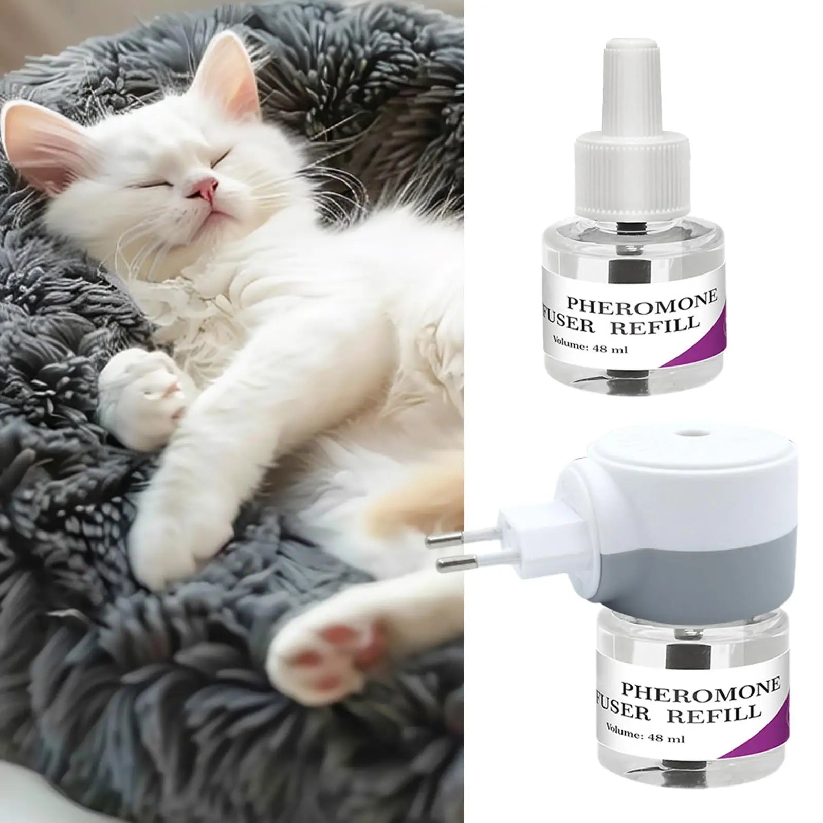 Cat Calming Pheromone Diffuser with Refill Liquids | Relaxing Stress Relief Aid for Indoor Cats EU/UK Plug