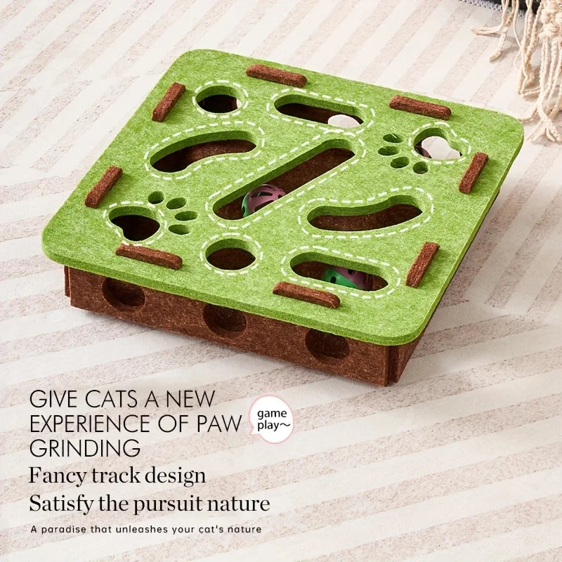 Interactive Cat Puzzle Toy – Felt Tunnel Maze Box with Bell Ball for Indoor Play