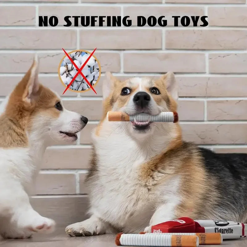 Funny Cigarette Plush Dog Toy – Interactive Squeaky Chew & Teething Toy
