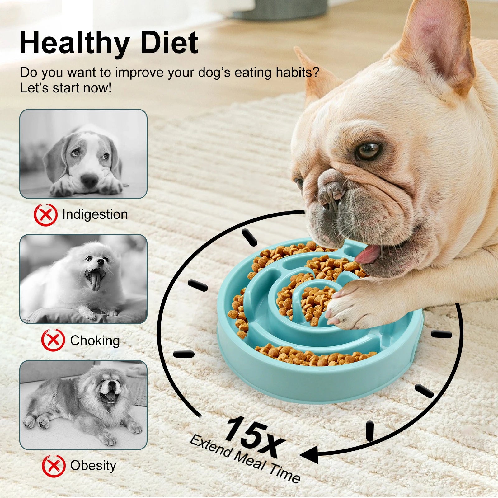 Slow Feeder Dog Bowl – Anti-Gulp Maze Design for Small, Medium & Large Dogs