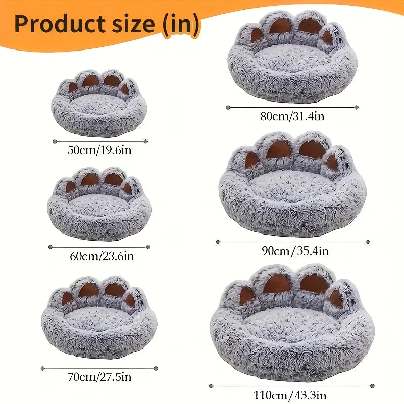 Warm Plush Bear Paw Pet Bed for Cats & Medium Dogs – Anti-Anxiety Calming Donut Cushion