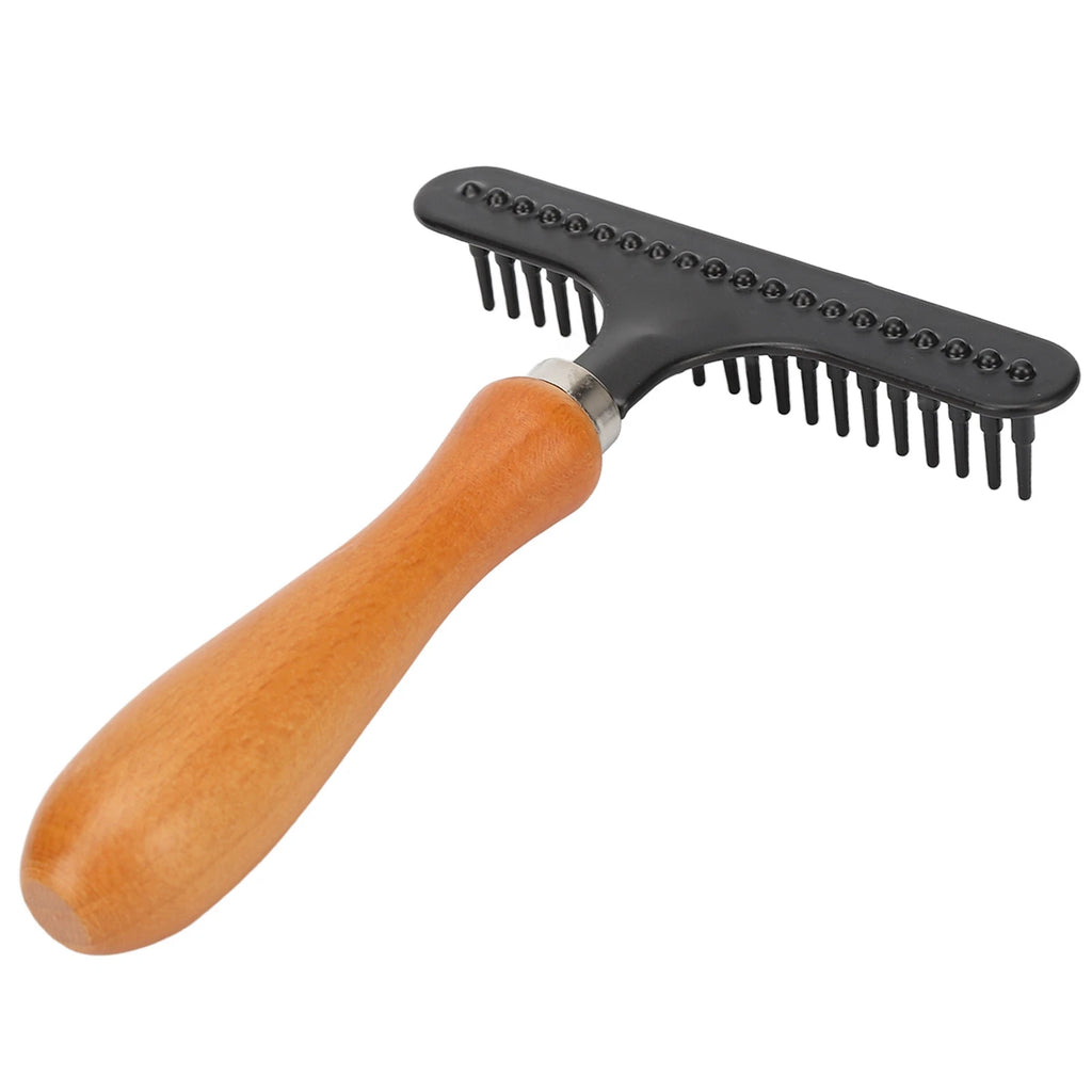 Pet Grooming Rake Brush for Cats & Dogs | Wooden Handle Deshedding Comb