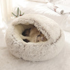 Warm Plush Cat Cave Bed with Cover – Cozy Round Pet Nest for Small Dogs & Kittens