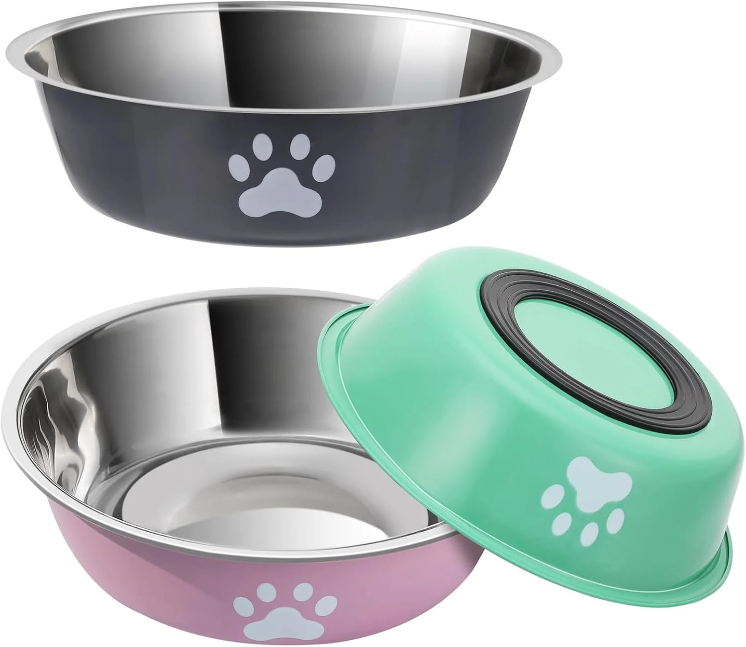 Stainless Steel Dog Bowl with Non-Slip Silicone Base – Food & Water Feeder