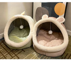 Foldable Deep Sleep Cat Bed Cave – Washable Cartoon Pet House for Cats & Small Dogs