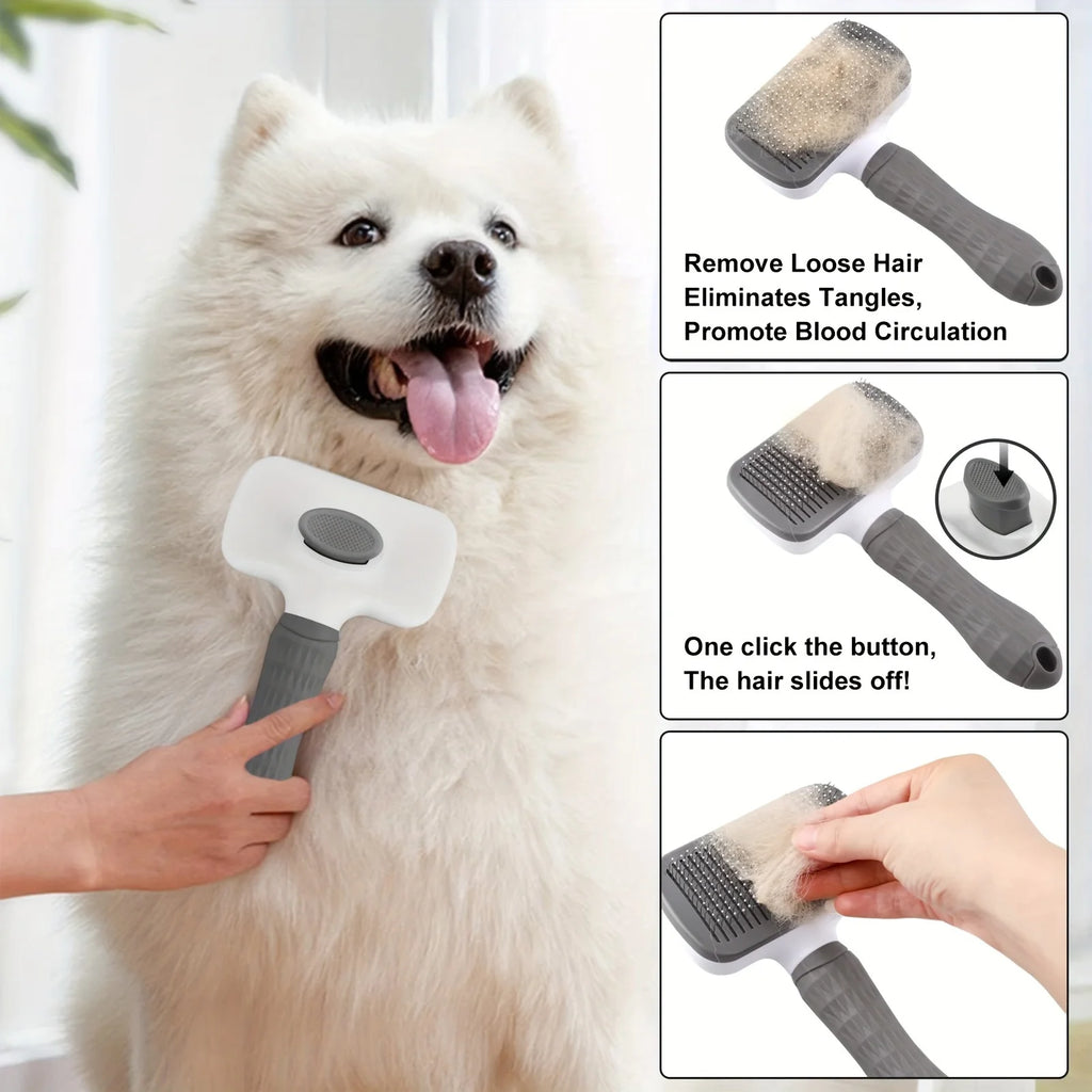 Pet Grooming Brush Self Cleaning Slicker Comb for Dogs Cats - Stainless Steel Needle Deshedding Tool Remove Floating Hair Knots