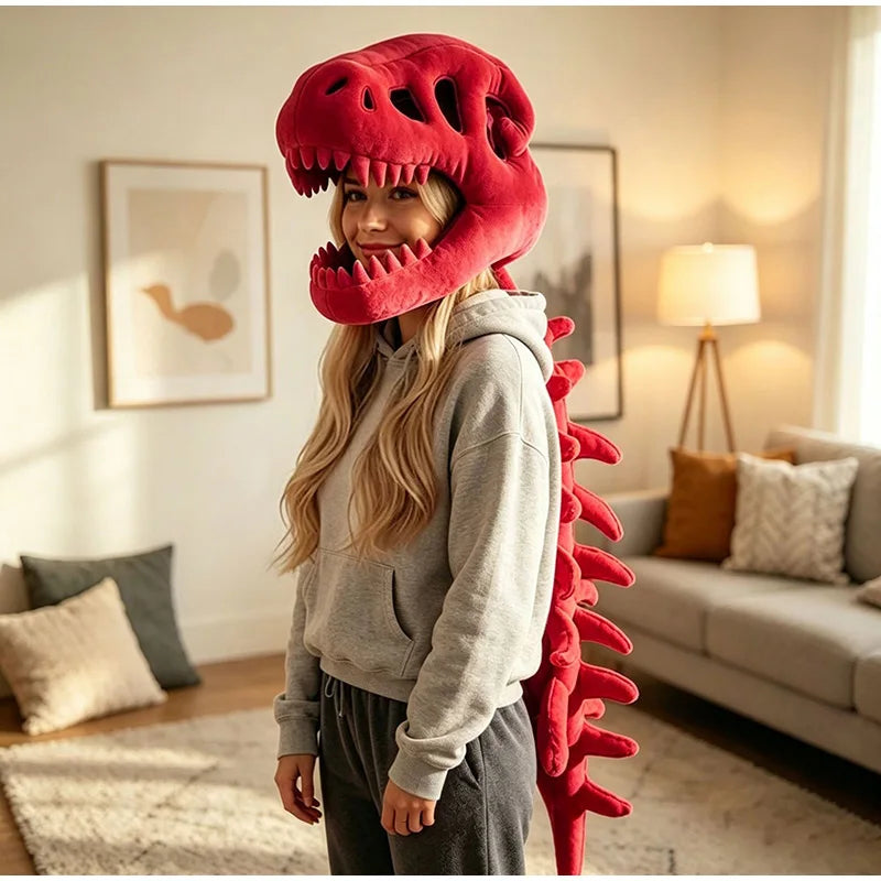 Funny T-Rex Skeleton Plush Hat – Dinosaur Bone Fossil Costume Headwear
