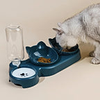 3-in-1 Tilted Cat Bowl Set with Gravity Water Feeder – Neck Protection Pet Feeding Station
