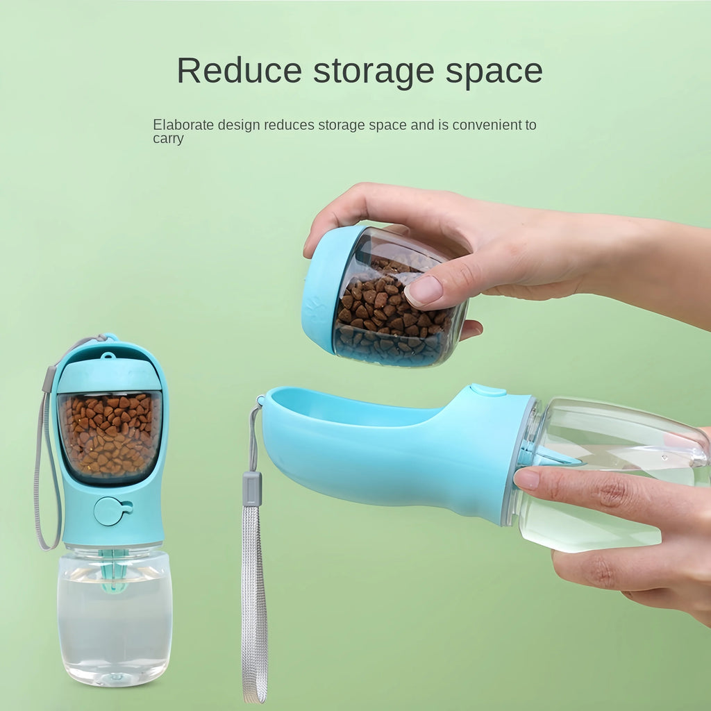 Portable Dog Water Bottle with Food Storage – Travel Feeder Bowl for Dogs & Cats