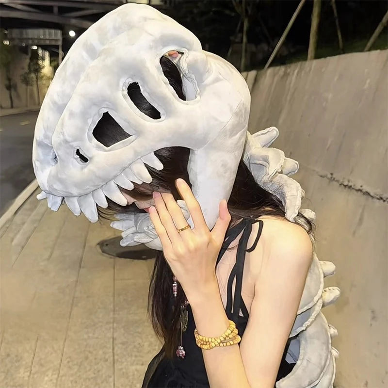 Realistic Dinosaur Skeleton Costume Set – Plush Headgear & Dress-Up Accessory