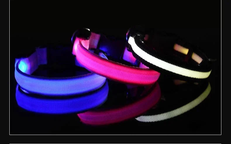 LED Nylon Dog Collar – Flashing Glow in the Dark Night Safety Collar for Dogs