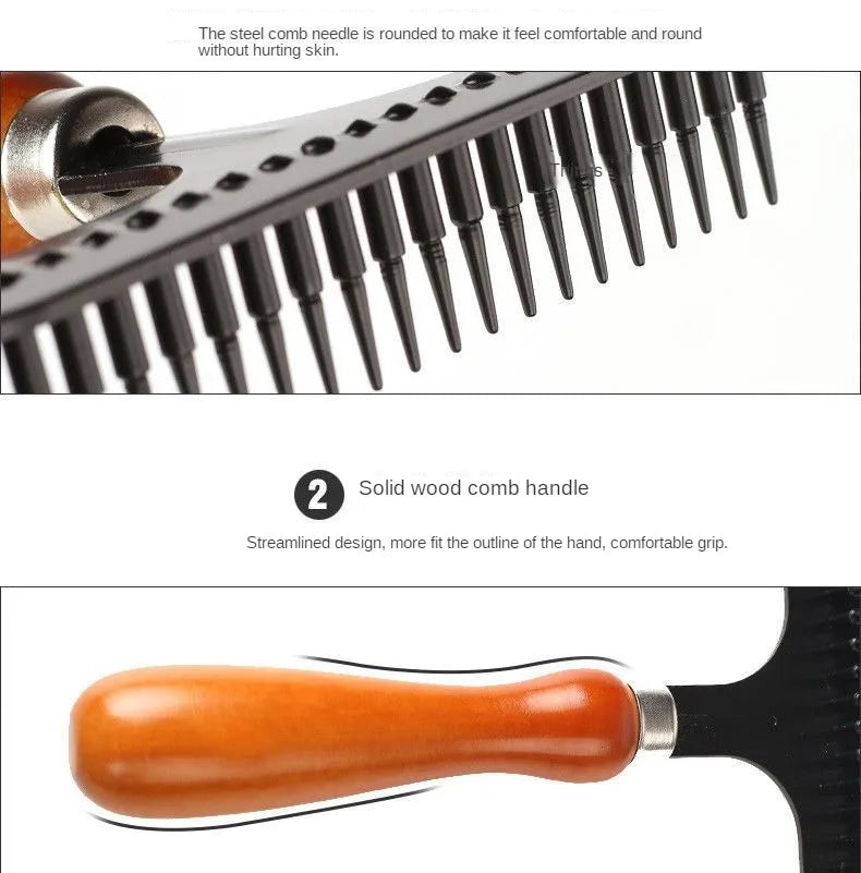 Pet Undercoat Rake Deshedding Tool | Wooden Handle Dog & Cat Grooming Brush