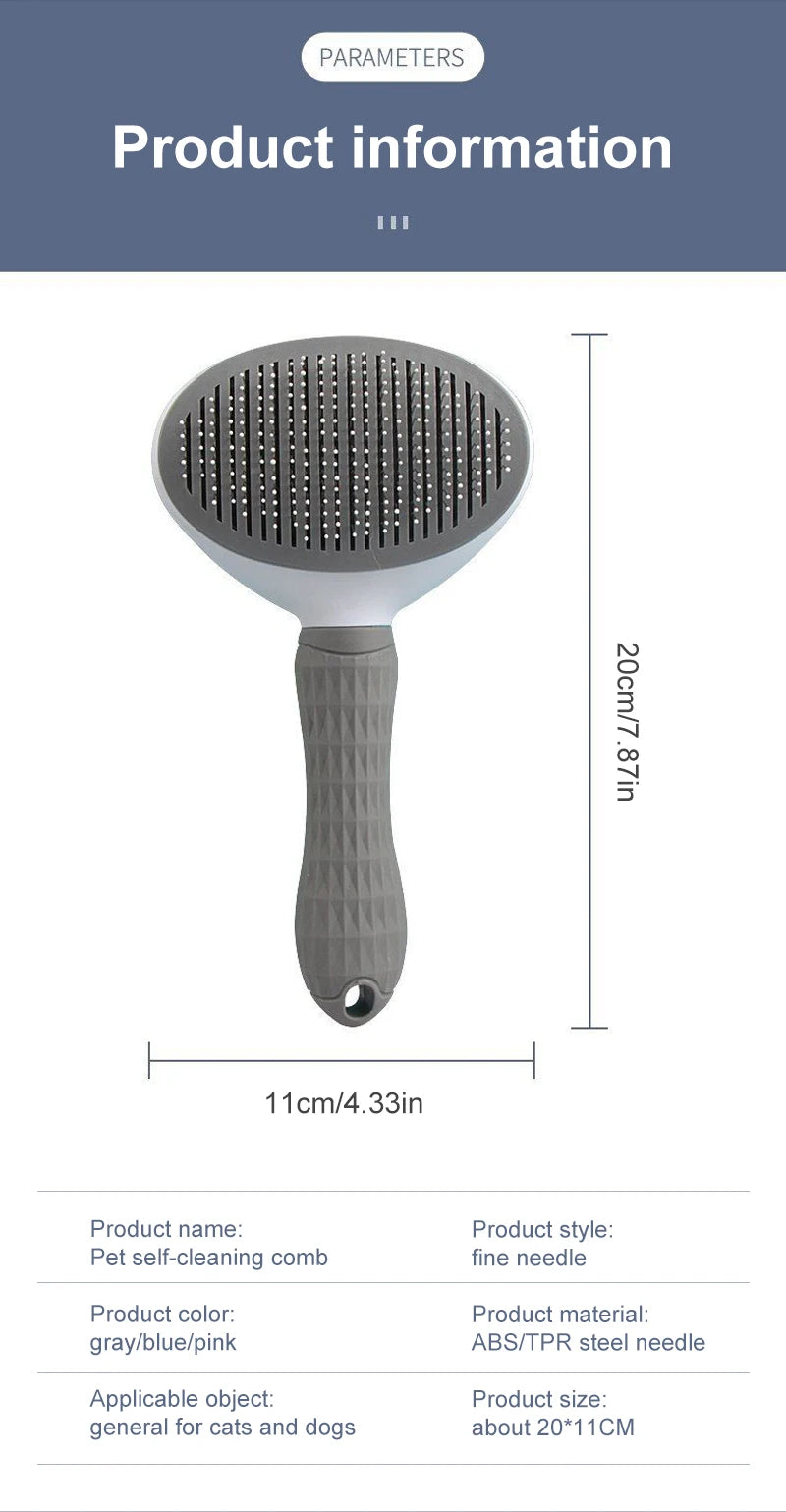 Dog & Cat Grooming Brush – Stainless Steel Pet Hair Remover & Deshedding Comb