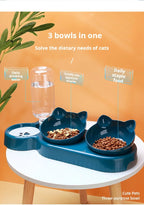 3-in-1 Tilted Cat Bowl Set with Gravity Water Feeder – Neck Protection Pet Feeding Station
