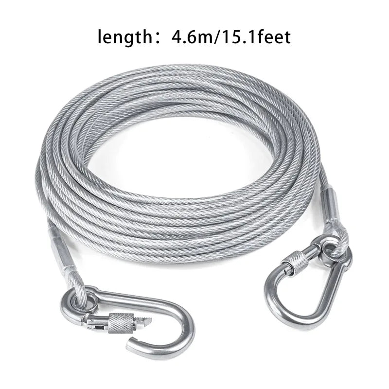 Double-Headed Dog Tie Out Cable Leash – Heavy Duty Steel Wire Outdoor Training Traction Rope