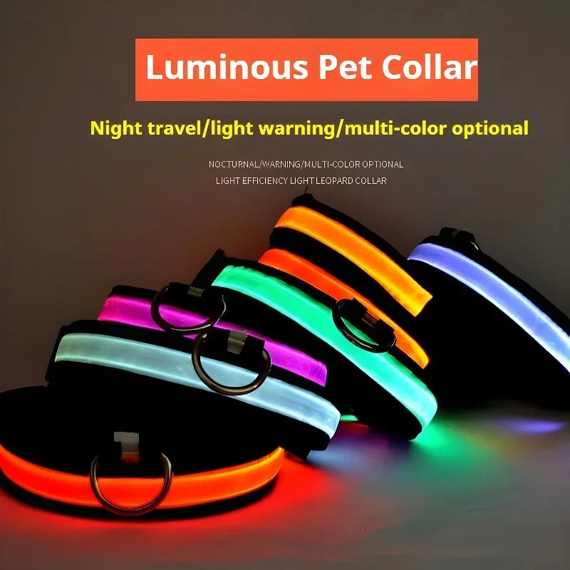 LED Nylon Dog Collar – Flashing Glow in the Dark Night Safety Collar for Dogs