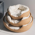 Handwoven Bamboo Pet Bed with Removable Cushion – Cozy Cat & Dog Sofa Basket for All Seasons