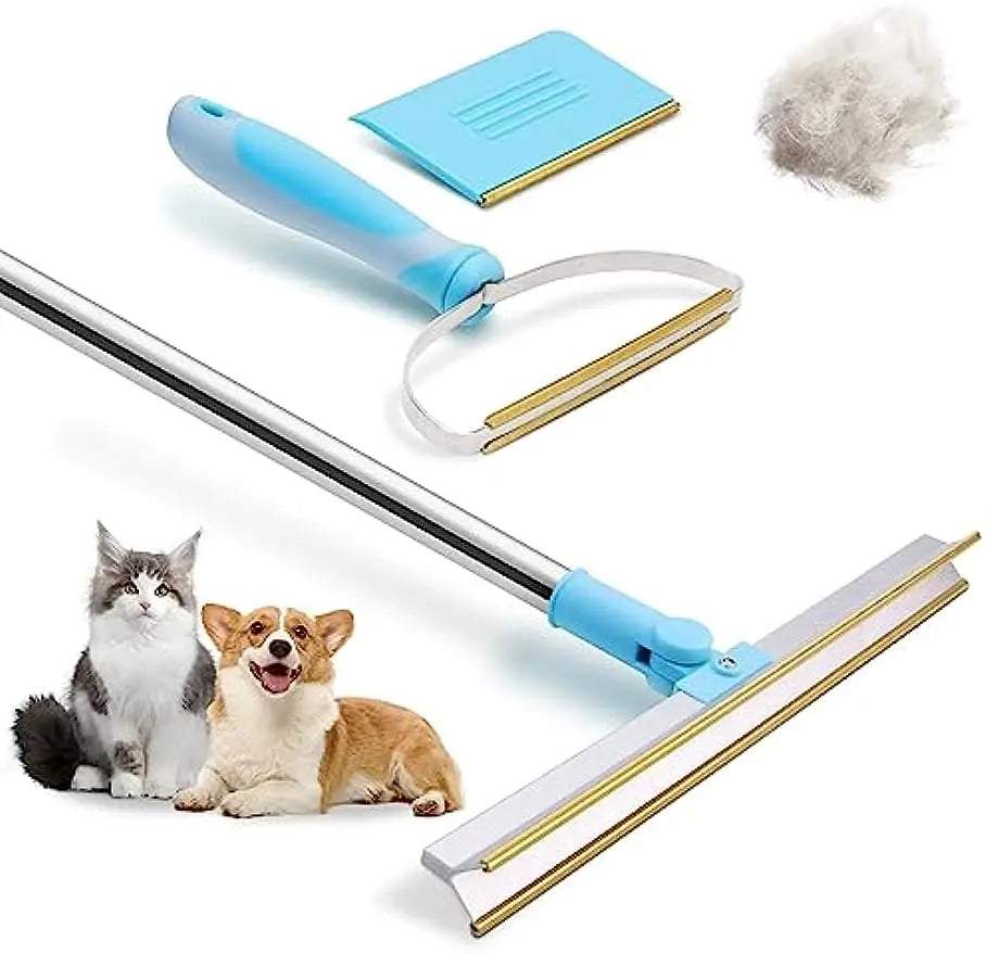 Pet Hair Remover Set – 3-in-1 Carpet Rake Tool with Telescopic Handle for Dog & Cat Fur Cleaning