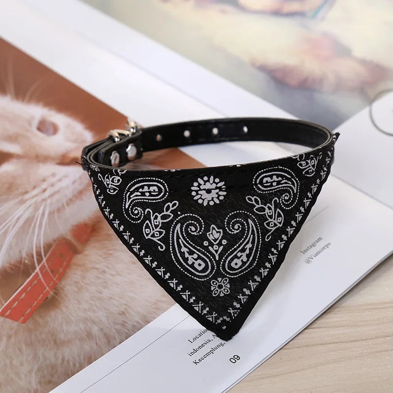 PU Leather Cat and Dog Collar with Scarf – Adjustable Puppy Collar for Chihuahua, Corgi, Cats and Small Medium Dogs