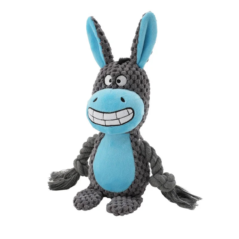 Cute Animal Rope Dog Toy – Plush Squeaky Knot Chew Toy for Puppies and Dogs (Rabbit Monkey Cartoon)