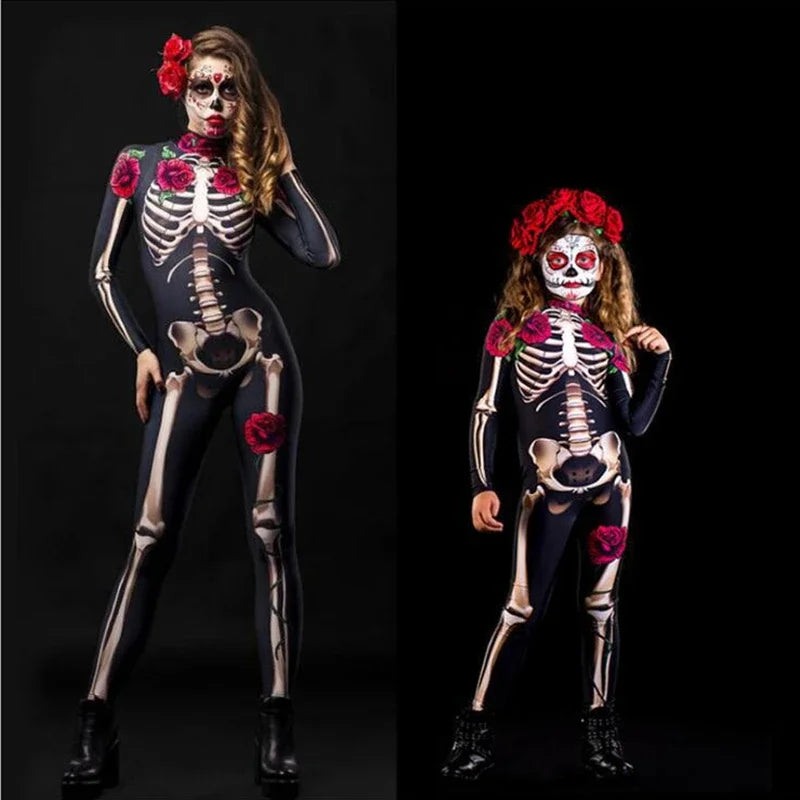 Rose Skeleton Costume Jumpsuit for Women & Girls – Halloween Cosplay Outfit