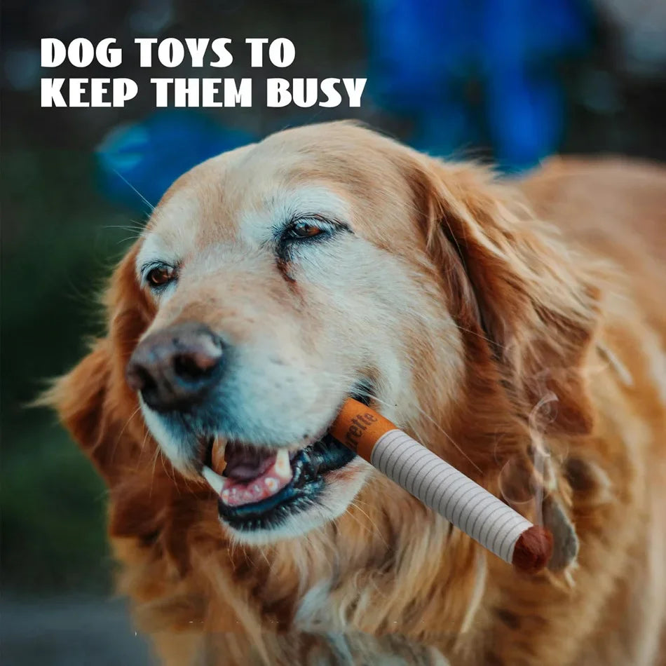Funny Cigarette Plush Dog Toy – Interactive Squeaky Chew & Teething Toy