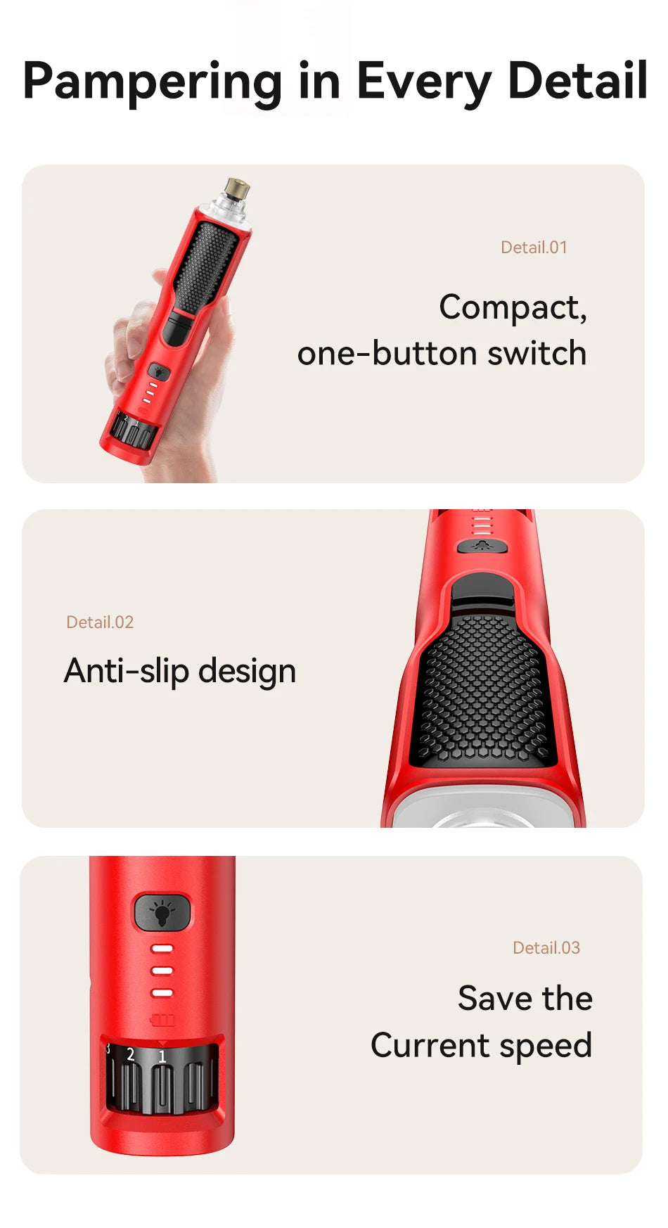 ROJECO Electric Pet Nail Grinder – Rechargeable Dog & Cat Nail Trimmer with LED Light, 7-Speed Adjustable Quiet Paw Grooming Tool