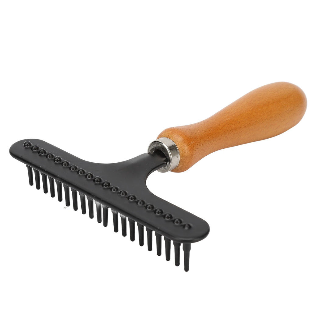 Pet Grooming Rake Brush for Cats & Dogs | Wooden Handle Deshedding Comb