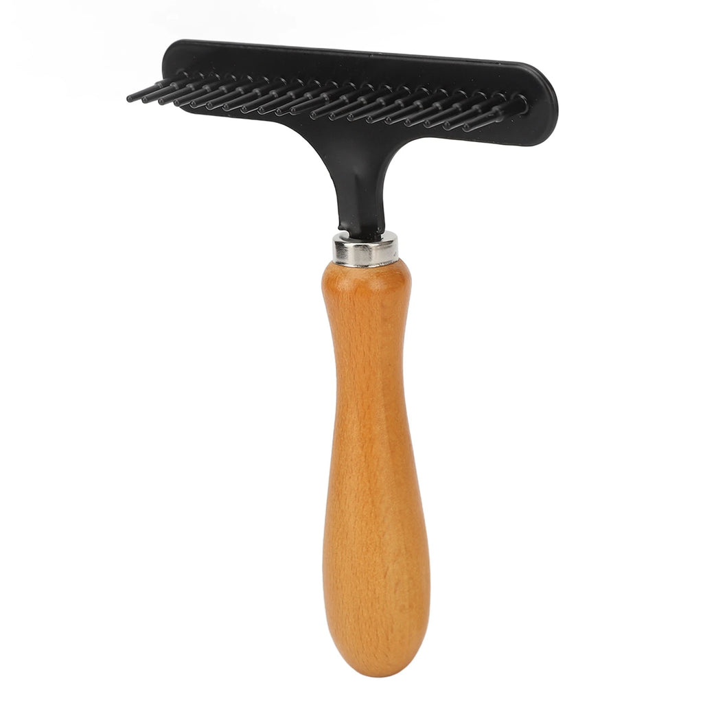 Pet Grooming Rake Brush for Cats & Dogs | Wooden Handle Deshedding Comb