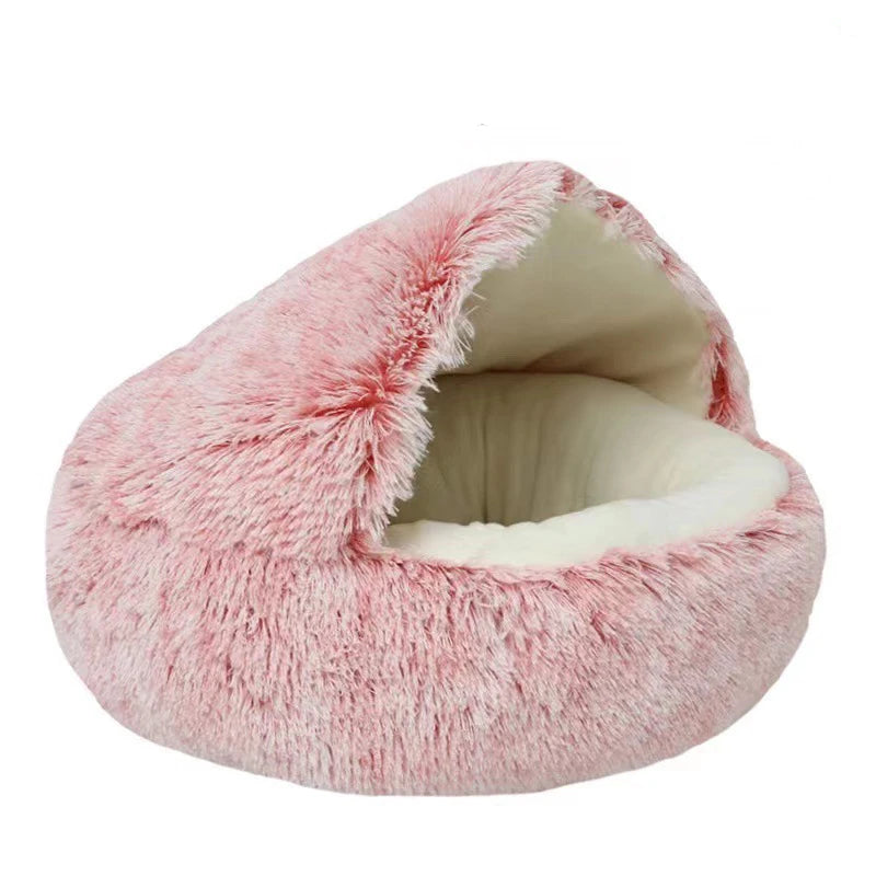 Warm Plush Cat Cave Bed with Cover – Cozy Round Pet Nest for Small Dogs & Kittens