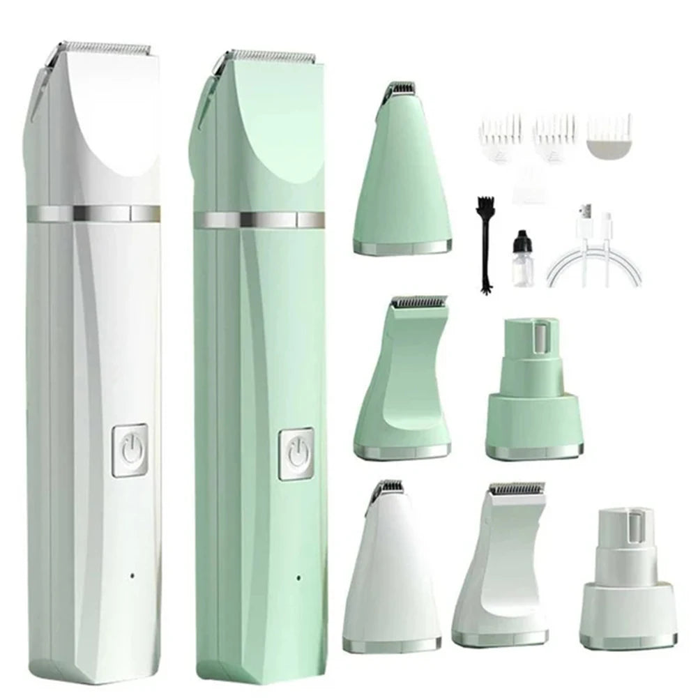 Professional 4-in-1 Electric Pet Grooming Tool Set – USB Rechargeable Dog Hair Clipper, Nail Grinder & Pet Trimmer