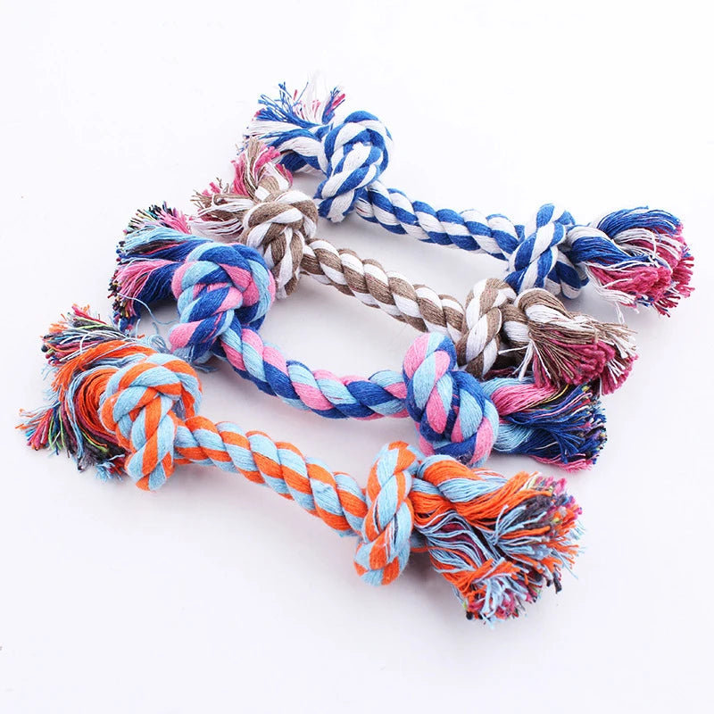 Random Color Double Knot Cotton Rope Dog Chew Toy for Puppies and Small Dogs