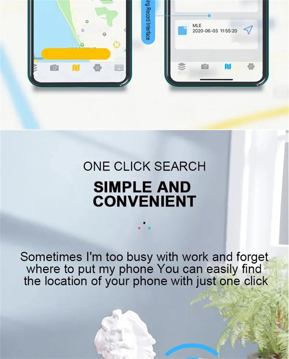 GPS Tracker Mini Smart Anti-Lost Bluetooth Finder for Pets Kids Bags Keys Wallet | Wireless Locator and Selfie Remote
