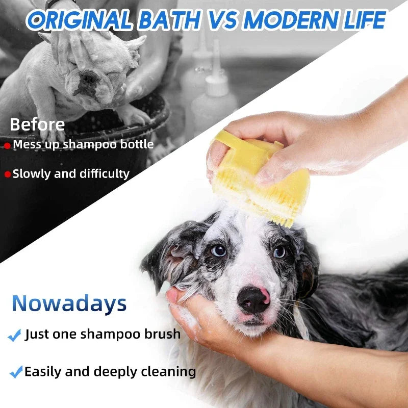 Pet Shampoo Brush 80ml | Silicone Dog & Cat Bath Massage Scrubber 2-in-1 Grooming Tool