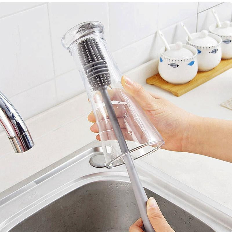Silicone Bottle Cleaning Brush with Long Handle – Cup, Glass & Baby Bottle Scrubber Kitchen Cleaning Tool
