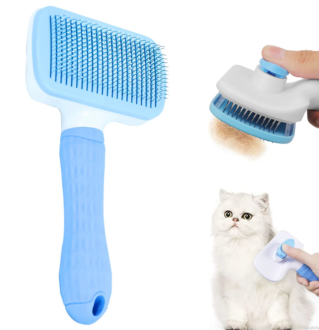 Dog & Cat Grooming Brush – Stainless Steel Pet Hair Remover & Deshedding Comb